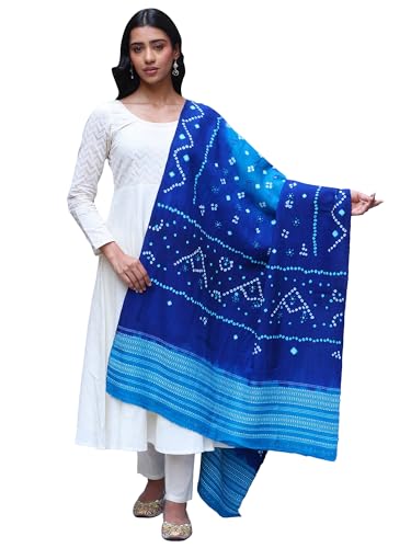Bandhani Tie-Dye Shawl from Kutch with Embroidered Mirrors - Pure Wool