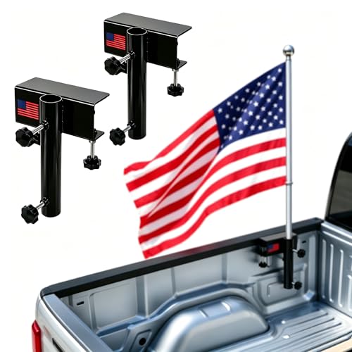 VEJSTL Truck Flag Pole Mount Holder 2-Pack No-Drill Flag Pole Bracket for Pickup Truck Bed - Universal Heavy Duty Steel Flagpole Mount Fits 1.4 Diameter Pole - Black
