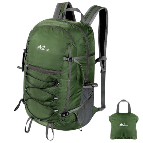 MoKo Zaino da Trekking, Zaino da Campeggio di Grande capacità 40L con Tasche Multiple, Zaino da Viaggio Resistente agli Strappi per Uomini e Donne, Zaino da Trekking Pieghevole e Leggero, Oliva