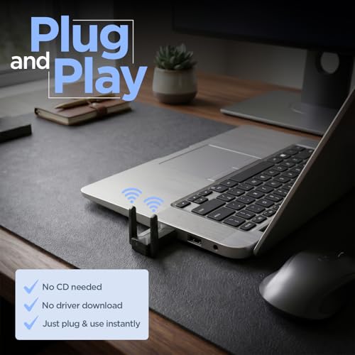 Image of UNIGEN 900Mbps Dual Band WiFi USB Adapter with Bluetooth 5.4 | 2.4GHz & 5.8GHz Wireless WiFi Dongle 5g | Driver-Free | Supports Windows 10 /11 | High-Speed USB WiFi Receiver for PC & Laptop