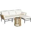 Yaheetech 3 Pieces L-Shaped Conversation Sofa Set, Outdoor Patio Furniture Set w/Detachable Lounger, Thick Cushions, Glass Side Table for Patio, Backyard, Porch, Garden