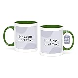 Cimpress Personalisierbare Tasse, beidseitig bedruckbar mit Fotos, Text, Logo, 25 Stück, Grün, 325ml, Kaffeetasse aus Keramik, Individuelles Fotogeschenk für Unternehmen, Events