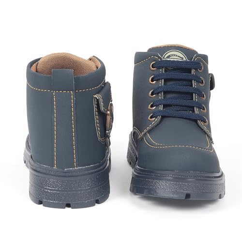 Image of Freeplay Kids Boys Lace-Up Ankle Boots with Buckle Strap | Stylish Casual Outdoor Boots | Anti-Slip Durable Sole | Comfortable Fit | Black, Blue, Green, Tan