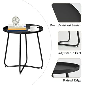 Outdoor Side Table, Small Patio Side Table with Weather Resistant Steel Material, Outdoor Round End Table for Patio, Garden, Balcony, Yard, Black Outdoor Side Table Small Patio Side Table with Weather Resistant Steel Material Outdoor Round End Table for Patio Garden Balcony Yard Black