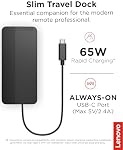 Lenovo USB-C Dock de voyage mince, 8 Ports, jusqu'à 65W PD Passer à travers, intégré USB-C Câble, 4K Support d'affichage, noir