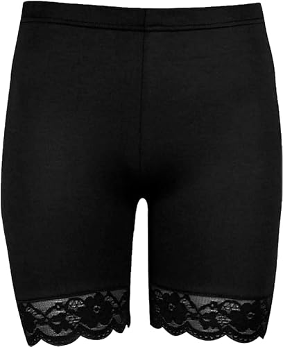Image of ANZEE Ladies Lace Trim Cycling Shorts | Women's Bike Yoga Dancing Gym Exercise Stretchy Short - Girl’s Lace Trim Soft Boxer Shorts Underwear (UK, Numeric, 12, 14, Black)