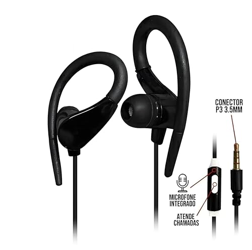 Fone de Ouvido com Fio de 1,25 Metros,Intra Auricular, Microfone Embutido,Fone de ouvido de 3,5 mm (