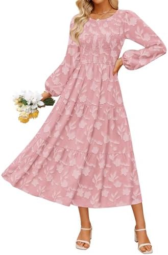 ZESICA Women's Fall Boho Floral Midi Dress 2026 Casual Long Sleev...