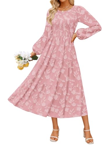 ZESICA Women's Fall Boho Floral Midi Dress 2026 Casual Long