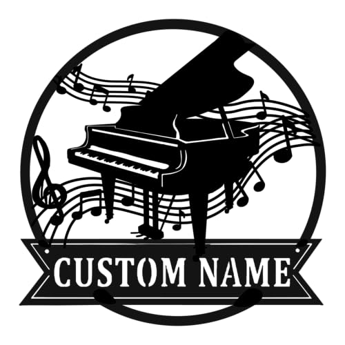 Custom Metal Piano Sign, Personalized Grand Piano Wall Decor with Musical Notes, Customizable Name Plate