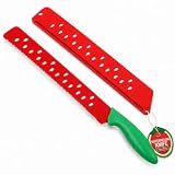 BESPORTBLE Watermelon Knife with Sleeve, 17 Inch Long Serrated Watermelon Slicer Cutter, Stainless Steel Fruit Cutting Kitchen Tool for Melon BBQ Picnic Party, Red Green