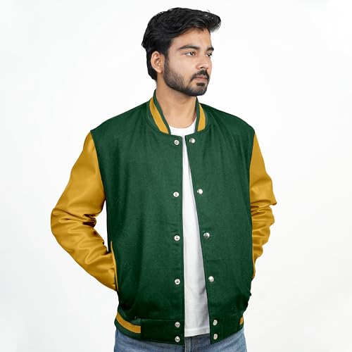 Image of Men's Fashion Varsity Jacket Causal Slim Fit Wool Letterman Baseball Bomber Jackets