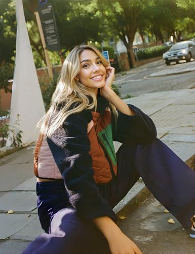 Womens Fuzzy Fleece Jacket Cropped Zip Up Long Sleeve Casual Outwear Warm Winter Patchwork Jackets4