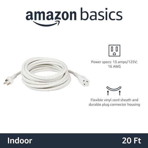 Image of Amazon Basics Extension Cord, 13 Amps, 125V, 20 Foot, White - Pack of 2