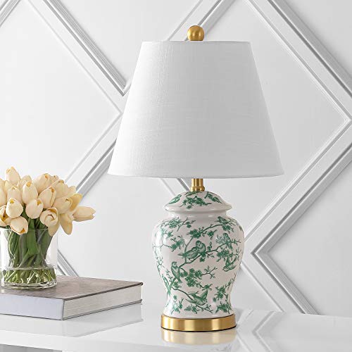 JONATHAN Y 22" White/Green Ceramic Table Lamp, French Country Chinoiserie Ginger Jar LED Bedside Lamp for Living Room Bedroom, White Linen Shade (JYL3005B) by JONATHAN Y - Image 9