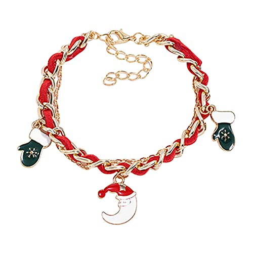 Preisvergleich Produktbild TT- Damen Armband Layered Armband Gliederarmkette Freundschaftsarmband mit Weihnachten Geschenk Anhängern Kette Armband für Frauen Armkette Bracelet Elegant Damen Mädchen (B, 0.11)