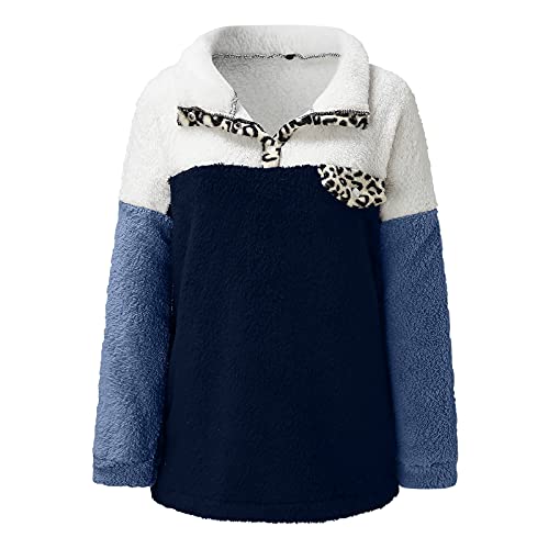 Briskorry Dikke pluche dubbelzijdige fleece pullover winter warm splice kleurblok luipaardprint sweatshirt opstaande kraag bovenstuk trui lange mouwen voor vrouwen - Image 4