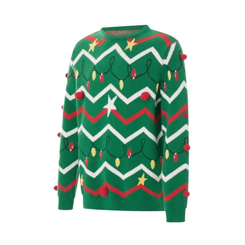 Mens Women Ugly Christmas Tree Sweaters Long Sleeve Round Neck Knitwear Unisex String Lights Print Pullover Tops3
