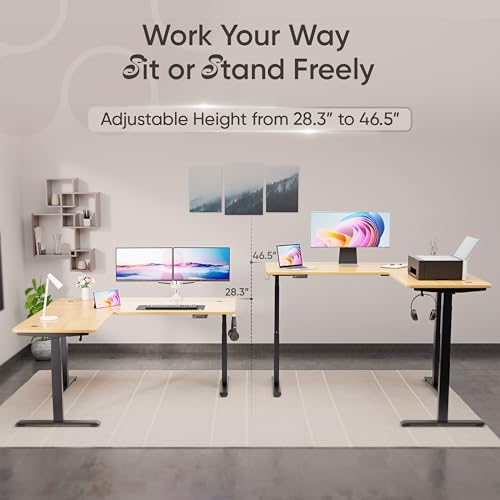 Image of Intellidesk Studio L Shaped Standing Desk Corner Electric Height Adjustable Standing Desk, Sit Stand Computer Workstation with 3-Stage Triple Motor System (Black+Black, 70(M) * 30 * 70(R) Inches)