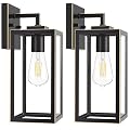 imizdlum Outdoor Wall Light Fixture with Clear Glass, Black Exterior Wall Lantern with Gold Trim, Waterproof Anti-Rust Exterior Farmhouse Wall Sconce for Front Porch, Garage, 2-Pack, E26 Base