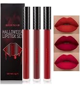 3 Colors Red Matte Liquid Lipstick Set, Burgundy Ruby Red Lip Gloss for Women, Vampy Halloween Ma...