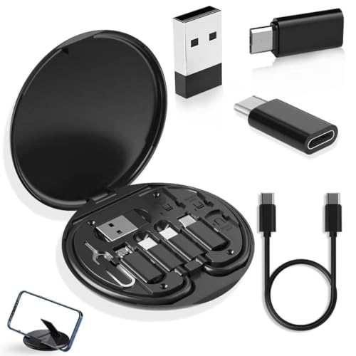 Image of All in one 60W USB Fast Charging Travel Data Cable Set Multifunctional Conversion Head Portable Multi-Type Charging Connector USB TypeC Adapter Sim Storage with Sim Eject Pin and mobile stand