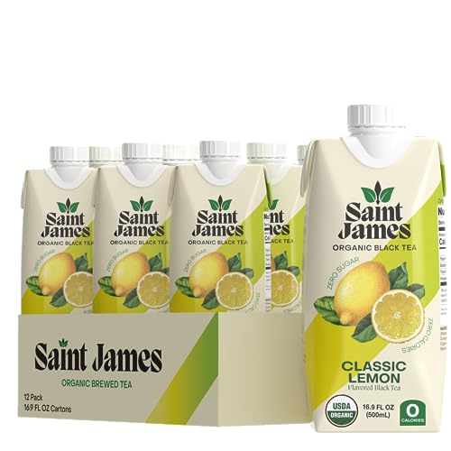 Saint James Iced Tea | Organic Black Tea | Organic, Non-GMO Black Tea, 12 Pack (16.9oz each) (Classic Lemon)