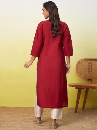 Image of Women's Silk Blend Embroidery Straight Kurta | Ethnic Kurtas for Women | Kurtis for Women Festive, Casual Office Wear Ethnic Kurta for Women