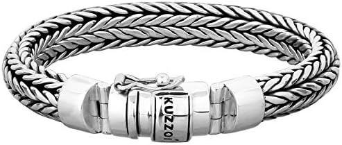 kuzzoi 925 Sterling Silver Round Byzantine Bracelet for Men, Length 7,48 inch, Width 0,43 inch