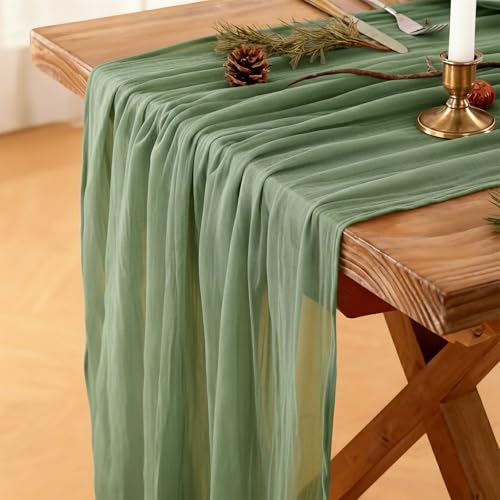 Mkobon Cheesecloth Table Runner, 120 Inch 10 FT, Sage Green