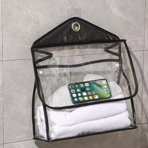 Yoelir Transparent Bathroom Hanging Clothes Bag Dorm Supplies Dorm Room Essentials Waterproof Shower Storage Organizer Black Upgraded version