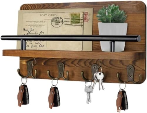 キーフック 玄関 木製 壁掛けフック 鍵置き 鍵掛け キーハンガー おしゃれ 収納ラック 飾り棚 小物ホルダー 壁面収納 高耐荷重 ウォールラック コート 帽子 小物 タオル洋服掛け (B)