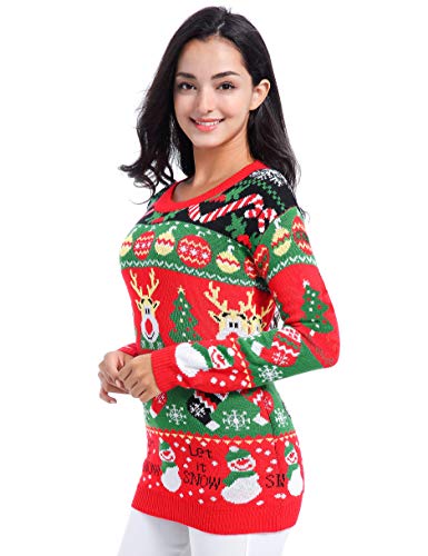 Image of v28 Varied Ugly Christmas Sweater for Women Merry Reindeer Shirt Knit Sweaters