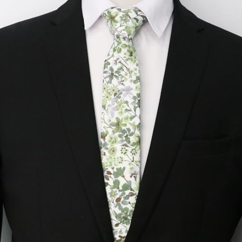 Image of Cotton Floral Ties for Men 2.76 inch Men's Skinny Tie Linen Flower Printed Neck Tie for Wedding Dating Party