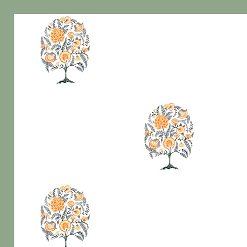 Image of BLOCKS OF INDIA Hand Block /Batik Print Rectangular Table Cloth for 6 Seater Dining Table (60 Inch X 90 Inch)(Green Tree of Life)