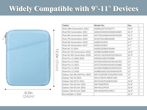 Image of TiMOVO 9-11 inch Tablet Sleeve Bag with Pocket, Light Blue | Fits iPad 11 inch A16 2025, iPad 10.9 inch /10.2 inch, Air 11 inch 5th /4th Gen, Galaxy Tab A9+ /A11 Plus 11 inch