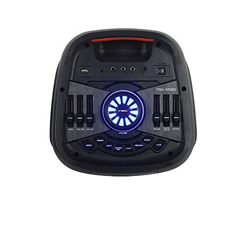 TRC 5590 - Caixa de Som Amplificada Portátil com Bluetooth; Controle Remoto; Entrada USB; Iluminação em LED; Disco Ligthing; Microfone com Fio e TWS; – 1000W RMS; Black glide