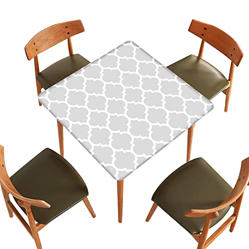 Songyi Moroccan Square Fitted Tablecloth, Gray Jacquard Waterproof Polyester Table Clothes, Elastic Edge Wipeable Washable Tablecloths, Fits 36X36 Inch, Graymoroccan Trellis #TOP22