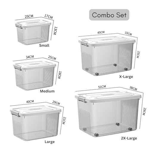 Image of KREPS Plastic Storage Bins With Latching Lids Stackable Containers, Large Storage Box For Bedroom, Basement, Classroom, Camping, Office (TRANSPARENT, COMBO SET, PACK OF - 1)