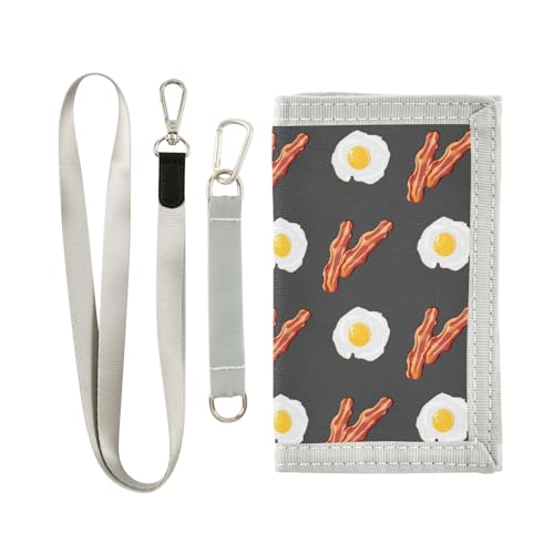 JHKKU Eggs Bacon Trifold Wallets for Kids Boys Girls, Outdoor Sports Wallet for Teen, with Zipper Coin Pocket Novelty Purse