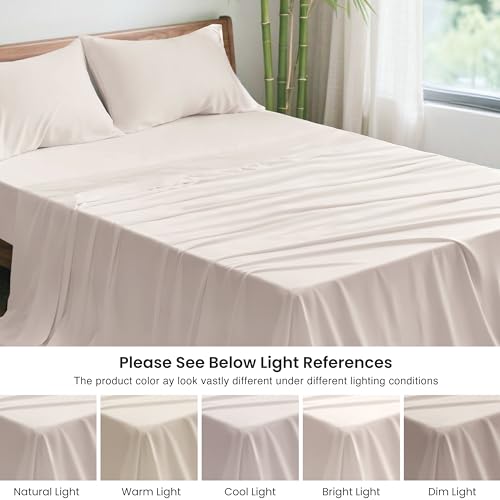 Image of Love's cabin 4 Piece Full Size Sheet Set, 100% Rayon Derived from Bamboo, Cooling & Breathable, Soft Silky Deep Pocket up to 16 inch, Hotel Luxury Bedding for Hot Sleepers, Sand