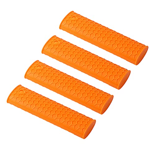 Cabilock 4Pcs Silicone Handle Holder Heat Resistant Non Slip Pot Holder Sleeves for Kitchen Use Orange Color Potholder Cover for Skillet and Pan Handles Flexible Insulation