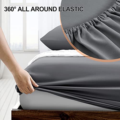 FreshCulture Twin Fitted Sheet 2 Pack - Hotel Quality - Ultra Soft & Breathable - Brushed Microfiber - Deep Pocket - Cooling Fitted Sheets for Twin Size Bed (Dark Grey)