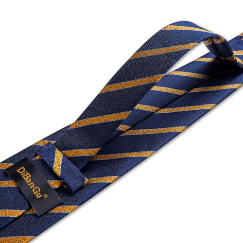 Image of DiBanGu Striped Tie Set for Men Silk Woven Plaid Necktie and Pocket Square Cufflinks Business Wedding