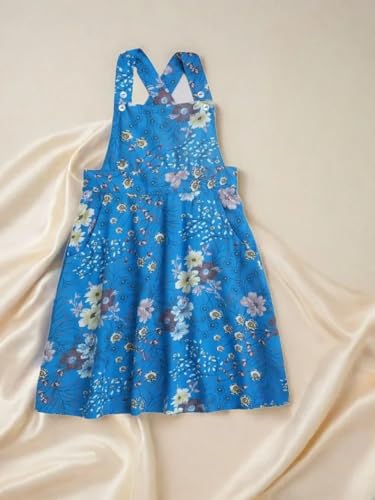 Image of The Magic Wand Kids Girls Printed Casual Dresses, Knee Length Singlet Strap Fit & Flared Cotton Once Piece Stylish Frocks for Summer Season