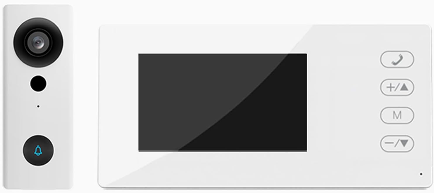 Video Doorbell Camera with Display Screen 2.4G Wireless 4.3 Inch IPS Screen Video Door Phone Camera Kits Night Viewing 2-Way Intercom for Villa Home Office Apartment (White)