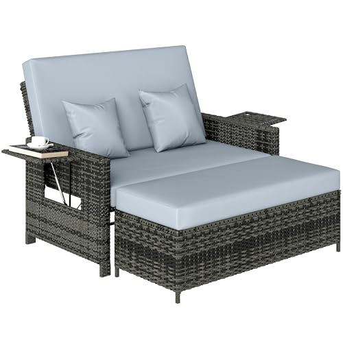 Outsunny Zweisitzer-Gartensofa mit Liegefunktion, Gartenliege in...