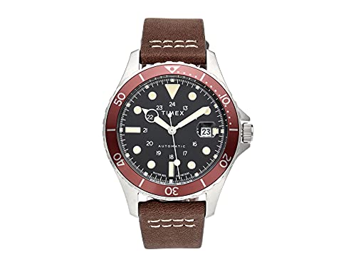 Timex 41 mm Navi XL Automatic Stainless Steel Brown Leather Strap Silver/Black/Brown One Size