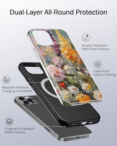 Image of Goodon for iPhone 12 Pro Max Case Cute - Wireless Charging Compatible - Dual-Layer Hard Shell + Silicone Cover - Protective Phone Case with Trendy Designs for Women - Oil Painting Flowers | Dual-Layer Hard Shell + Silicone, Slim Fit Protective Phone Cover with Wildflower Designs for Women Girls