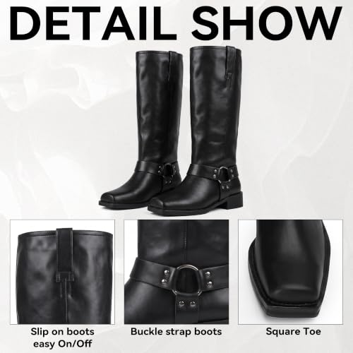 Image of Women's Knee High Moto Biker Buckle Boots